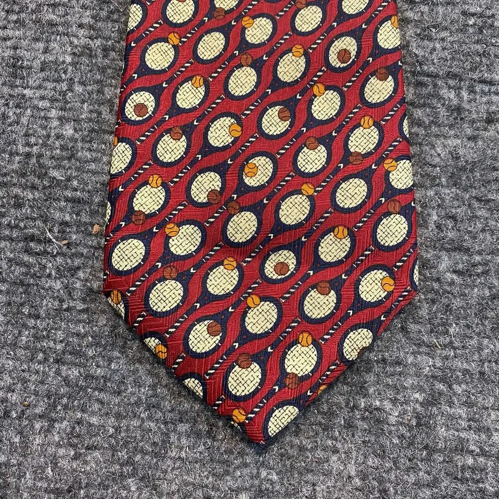 Pascal Hand Made Silk Neck Tie Red Tennis Racquet Ball Paddle Ball Print